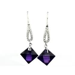 boucles d'oreilles en argent massif avec mtif en losange orange ou violet.-bijouxbijoux.ch