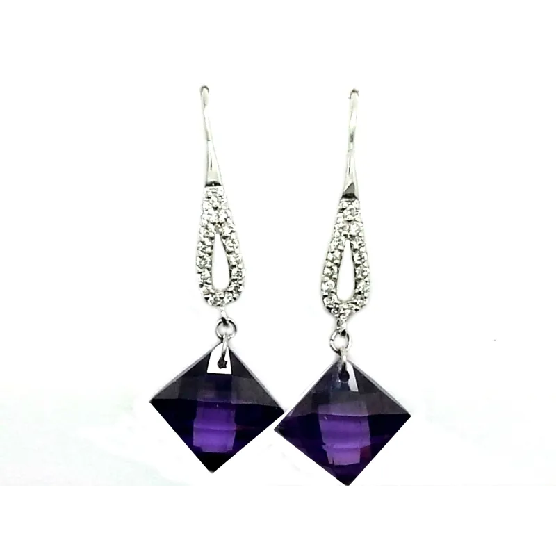 boucles d'oreilles en argent massif avec mtif en losange orange ou violet.-bijouxbijoux.ch