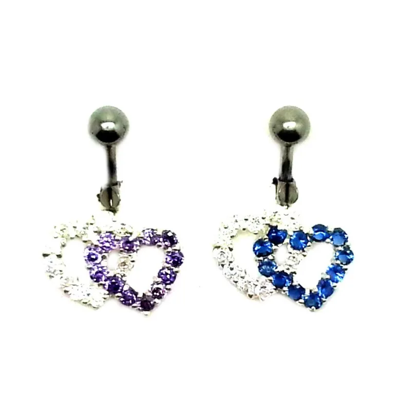 piercing de nombril double coeur en strass bi-couleurs à très bon prix.- bijouxbijoux.ch
