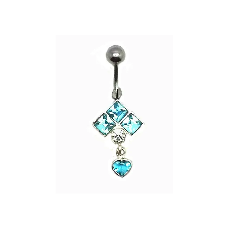 piercing de nombril avec un coeur et trois strass en argent et tige acier 316 L . - bijouxbijoux.ch