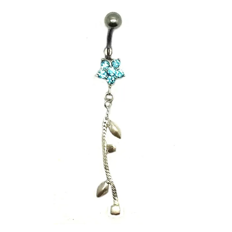 piercing de nombril composé d'une fleur en strass et d'un pendentif en argent. - bijouxbijoux.ch