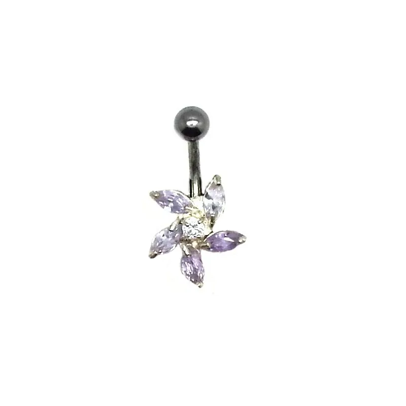 piercing de nombril ,tige d'acier chirurgical surmontée d'une fleur en strass de couleur. - bijouxbijoux.ch