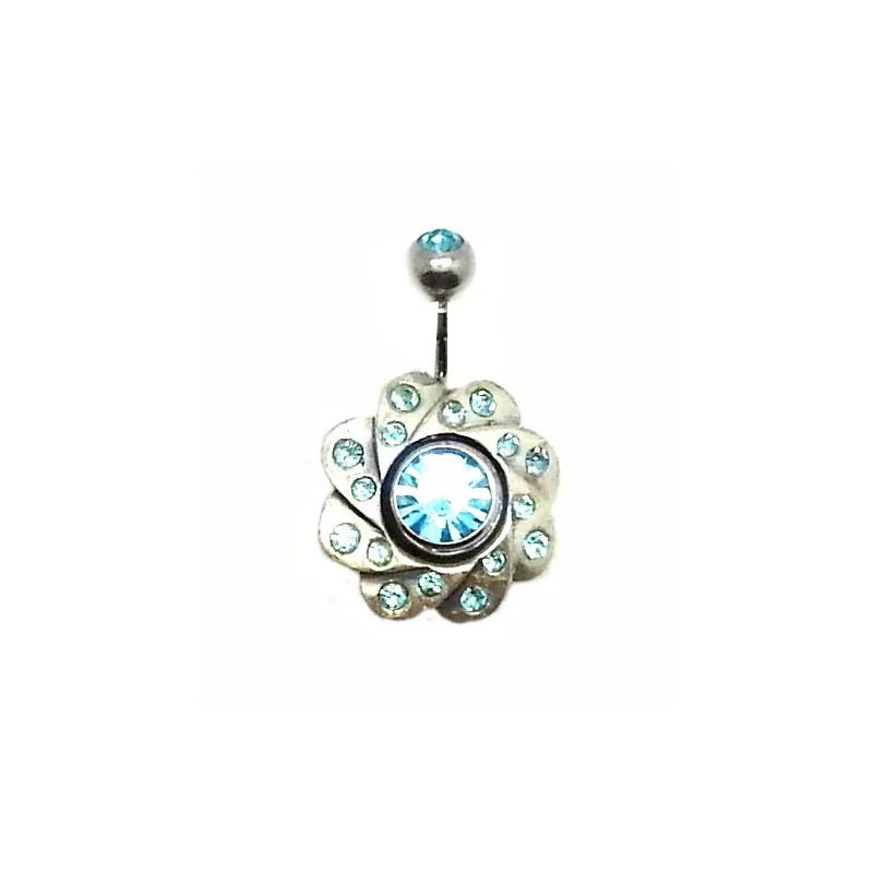 piercing de nombril en argent et tige d'acier chirurgical en forme de fleur avec pleins de strass . - bijouxbijoux.ch