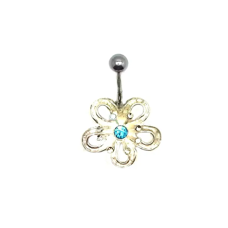piercing de nombril avec une fleur en argent et un strass en son centre,très attractif .- bijouxbijoux.ch