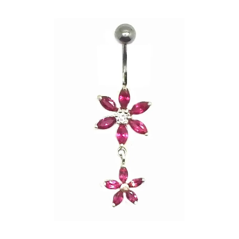 piercing de nombril avec deux petites fleurs très jolies en argent .- bijouxbijoux.ch
