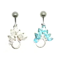  joli piercing de nombril avec beaucoup de strass, monté sur argent et tige acier chirurgical vendu par bijouxbijoux.ch