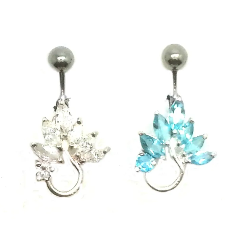  joli piercing de nombril avec beaucoup de strass, monté sur argent et tige acier chirurgical vendu par bijouxbijoux.ch